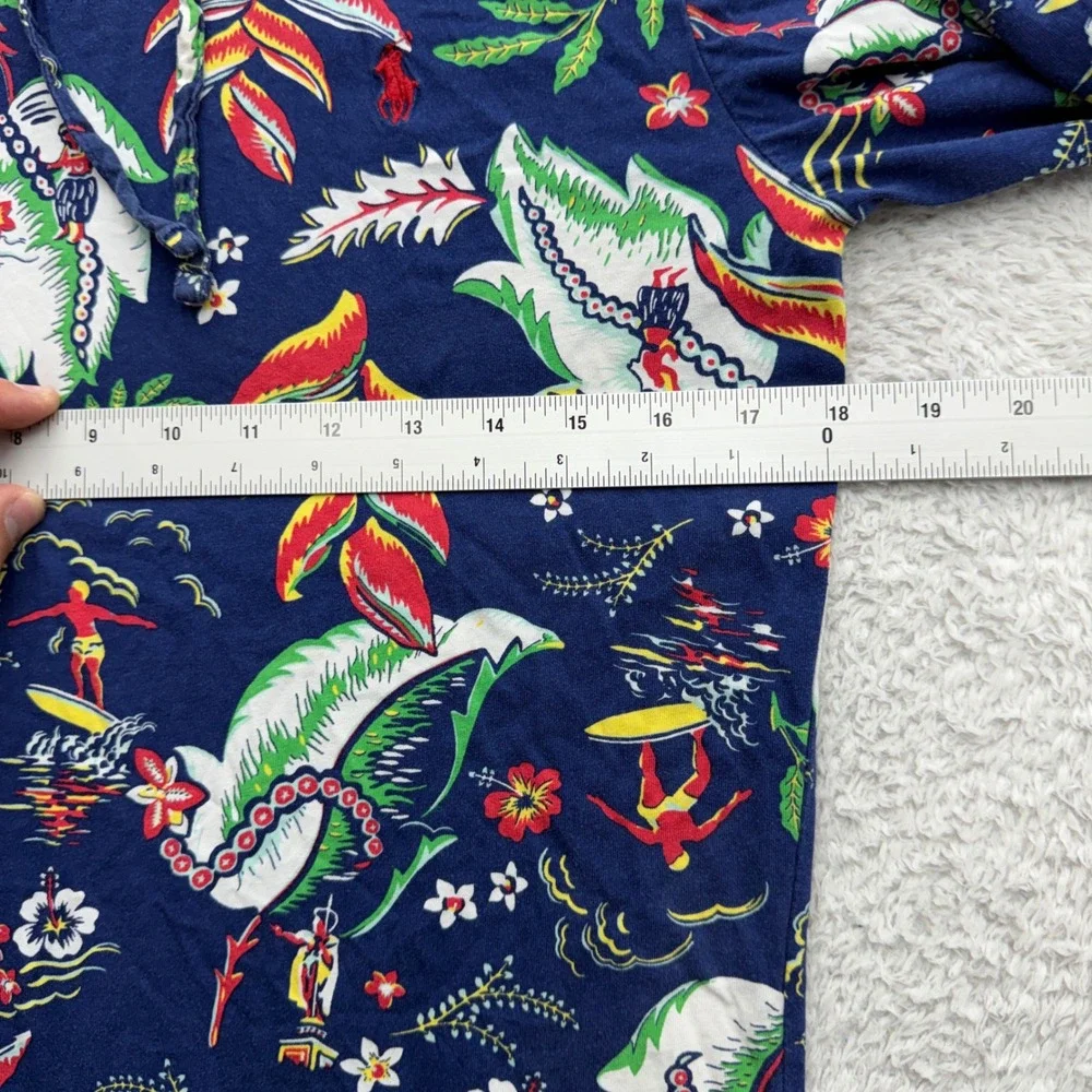 Polo Ralph Lauren Mene XS Navy Hawaiian Tropical Surf Print Hooded Long Slv